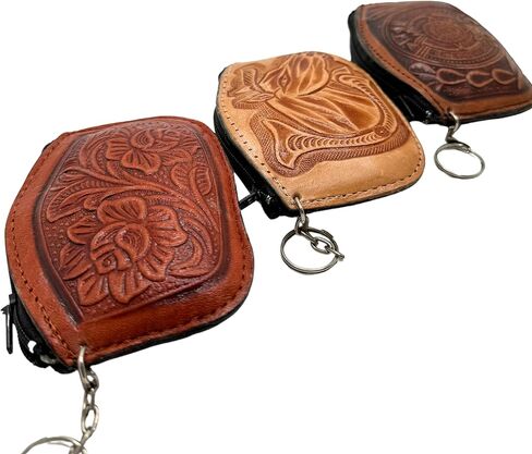 حقيبة عملة معدنية من الجلد المكسيكي مع تصاميم Aztec بألوان متنوعة 1pc | Mondero Mexicano de Piel Con Figuras Aztecas - Mexart ، Beige in Kuwait