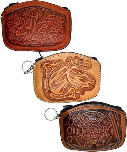 حقيبة عملة معدنية من الجلد المكسيكي مع تصاميم Aztec بألوان متنوعة 1pc | Mondero Mexicano de Piel Con Figuras Aztecas - Mexart ، Beige in Kuwait