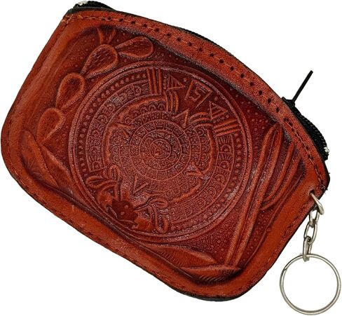 حقيبة عملة معدنية من الجلد المكسيكي مع تصاميم Aztec بألوان متنوعة 1pc | Mondero Mexicano de Piel Con Figuras Aztecas - Mexart ، Beige in Kuwait