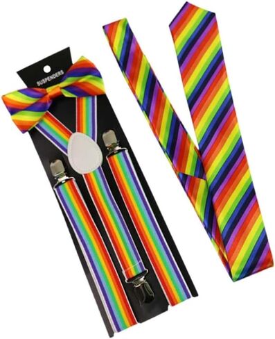 3Pcs Rainbow Suspenders Colorful Unisex Elastic Braces with Bow Tie Fashion Stripe Design for Parties Birthdays and Daily Wear Comfortable Clamps in Saudi Arabia