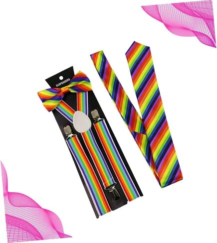 3Pcs Rainbow Suspenders Colorful Unisex Elastic Braces with Bow Tie Fashion Stripe Design for Parties Birthdays and Daily Wear Comfortable Clamps in Saudi Arabia