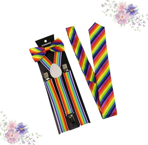 3Pcs Rainbow Suspenders Colorful Unisex Elastic Braces with Bow Tie Fashion Stripe Design for Parties Birthdays and Daily Wear Comfortable Clamps in Saudi Arabia