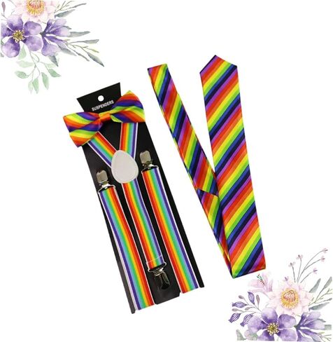 3Pcs Rainbow Suspenders Colorful Unisex Elastic Braces with Bow Tie Fashion Stripe Design for Parties Birthdays and Daily Wear Comfortable Clamps in Saudi Arabia