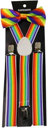 3Pcs Rainbow Suspenders Colorful Unisex Elastic Braces with Bow Tie Fashion Stripe Design for Parties Birthdays and Daily Wear Comfortable Clamps in Saudi Arabia