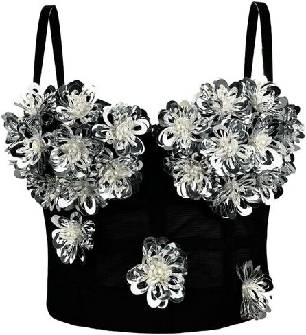 Black and White Sequined Fishbone Hot Girl Sexy Suspender Bra Three-Dimensional Fishbone Bra in Saudi Arabia