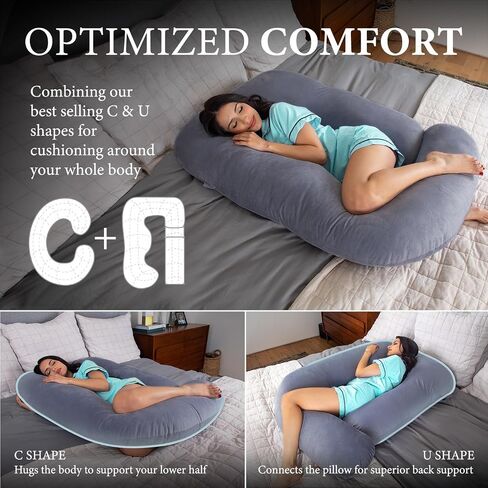 Pharmedoc Pregnancy Pillows, U-Shape Full Body Pillow - Solid – Cooling Removable Cover Dark Grey – Pregnancy Pillows for Sleeping – Body Pillows for Adults, Maternity Pillow and Pregnancy Must Haves in Saudi Arabia