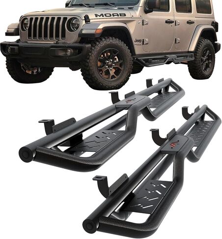 ألواح تشغيل بطانة Perfit وخطوات جانبية متوافقة مع 2018-2025 Jeep Wrangler JL 4 Doors ، Jeep Wrangler 4xe ، خطوات من الصلب الكربوني الأسود Nerf Bars in Kuwait