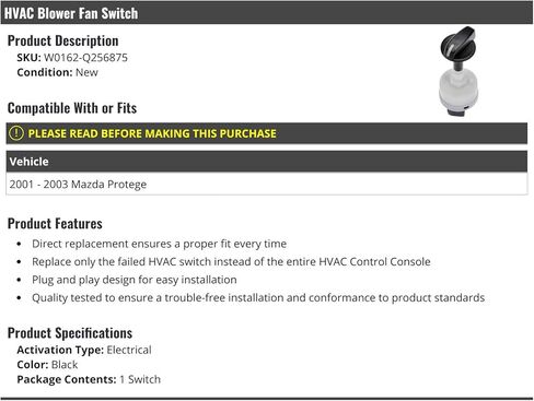 مفتاح مروحة منفاخ HVAC - كهربائي - متوافق مع 2001-2003 Mazda Protege in Kuwait