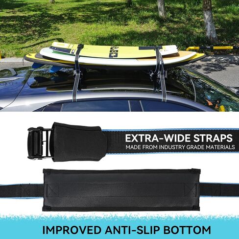 HIKULA 28" Soft Aero Roof Rack Pads for Various Crossbars with Two 15' Premium Scratch Resistant Silicone Buckle Tie Down Straps for SUPs, Surfboards, Kayaks, Canoes Includes Storage Bag in Saudi Arabia