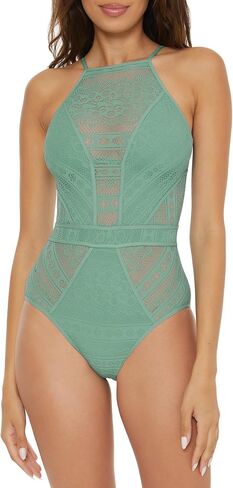 Becca Womens Color Play Crochet Swimsuit, High Neck, Bathing for One Piece, Cornflower, Large US in Saudi Arabia