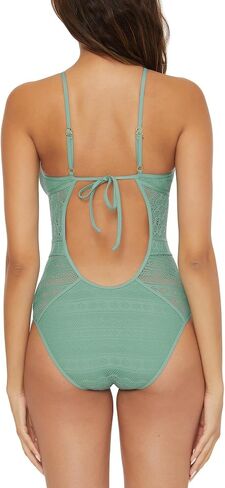 Becca Womens Color Play Crochet Swimsuit, High Neck, Bathing for One Piece, Cornflower, Large US in Saudi Arabia