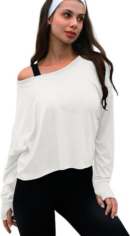 Open Back Workout Tops for Women Long Sleeve Cropped Athletic Clothes Gym Running Yoga Low Impact Sports T Shirts in Saudi Arabia