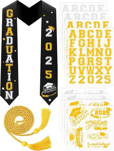JULBEAR Graduation Stole Class of 2024, Graduation Cord DIY White Graduation Stole Gold Honor Cord Unisex Adult Graduation Sash with 8 Sheets Iron on Letters Patterns Number Patches (White) in Saudi Arabia