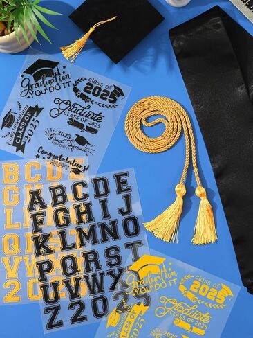 JULBEAR Graduation Stole Class of 2024, Graduation Cord DIY White Graduation Stole Gold Honor Cord Unisex Adult Graduation Sash with 8 Sheets Iron on Letters Patterns Number Patches (White) in Saudi Arabia