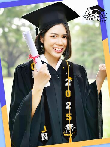 JULBEAR Graduation Stole Class of 2024, Graduation Cord DIY White Graduation Stole Gold Honor Cord Unisex Adult Graduation Sash with 8 Sheets Iron on Letters Patterns Number Patches (White) in Saudi Arabia