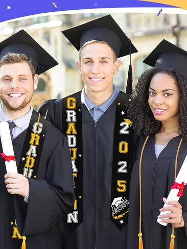 JULBEAR Graduation Stole Class of 2024, Graduation Cord DIY White Graduation Stole Gold Honor Cord Unisex Adult Graduation Sash with 8 Sheets Iron on Letters Patterns Number Patches (White) in Saudi Arabia