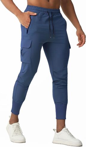 Men's Cargo Jogger Pants with Zipper Pockets,Waist Drawstring & Tapered Legs Sweatpants-Includes Sports Headband in Saudi Arabia