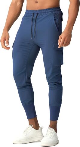 Men's Cargo Jogger Pants with Zipper Pockets,Waist Drawstring & Tapered Legs Sweatpants-Includes Sports Headband in Saudi Arabia