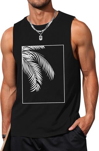 Mens Beach Tank Tops Summer Hawaii Vacation Graphic Muscle Palm Tree Sleeveless Shirts in Kuwait