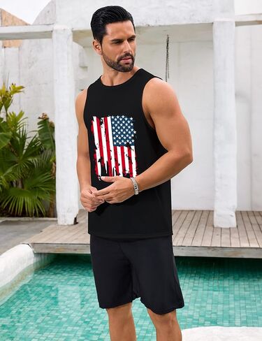 قمم دبابات الشاطئ Mens Summer Hawaii Vacation Graphic Muscle Palm Tree Shirts in Kuwait