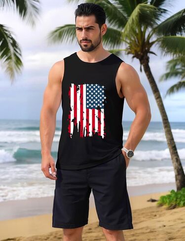 قمم دبابات الشاطئ Mens Summer Hawaii Vacation Graphic Muscle Palm Tree Shirts in Kuwait