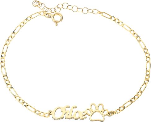 Sterling Silver Custom Name Bracelet with Paw Charm – Sterling Silver or 14K Gold Plated Personalized Pet Lover Jewelry for Women – Adjustable Curb Chain Bracelet in Saudi Arabia