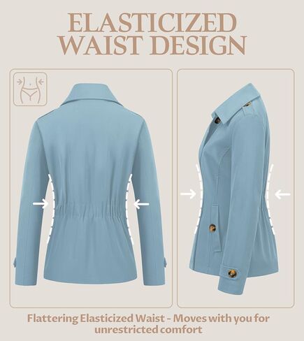 CREATMO US Women's Cropped Trench Coat Classic Double Breasted Lapel Jacket Water Repellent Outerwear in Saudi Arabia