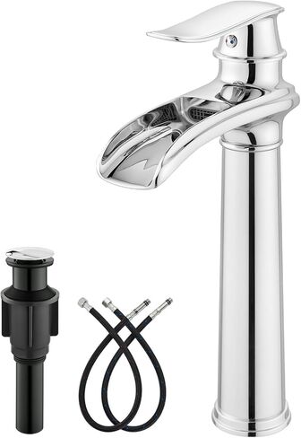 gotonovo شلال سفينة بالوعة صنبور للحوض 1 حفرة، مقبض واحد طويل القامة بالوعة الحمام صنبور، النحاس شلال الحمام صنبور جولة الجسم خلاط الحنفية مع يطفو على السطح استنزاف وخط العرض، الكروم البولندية in Kuwait