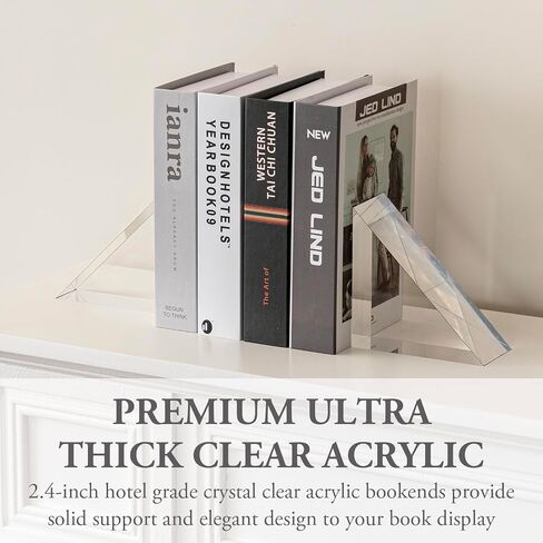 MyGift Premium Hotel Style Clear Thick Acrylic L-Shaped Bookends, Decorative Transparent Heavy Duty Non-Skid Book Stopper for Home Office School, 1 Pair in Saudi Arabia