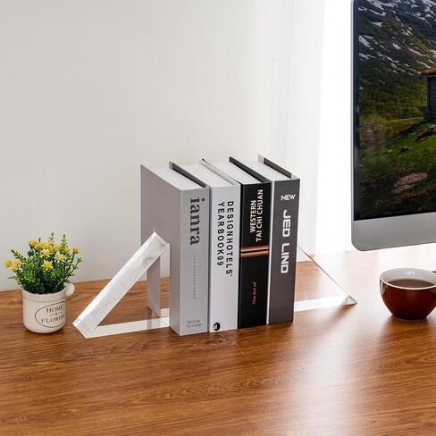 MyGift Premium Hotel Style Clear Thick Acrylic L-Shaped Bookends, Decorative Transparent Heavy Duty Non-Skid Book Stopper for Home Office School, 1 Pair in Saudi Arabia