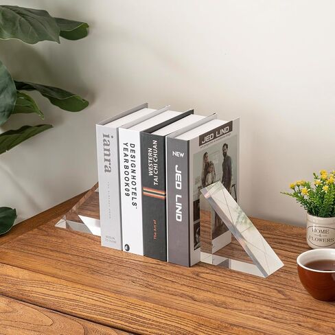 MyGift Premium Hotel Style Clear Thick Acrylic L-Shaped Bookends, Decorative Transparent Heavy Duty Non-Skid Book Stopper for Home Office School, 1 Pair in Saudi Arabia