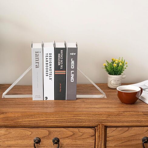MyGift Premium Hotel Style Clear Thick Acrylic L-Shaped Bookends, Decorative Transparent Heavy Duty Non-Skid Book Stopper for Home Office School, 1 Pair in Saudi Arabia