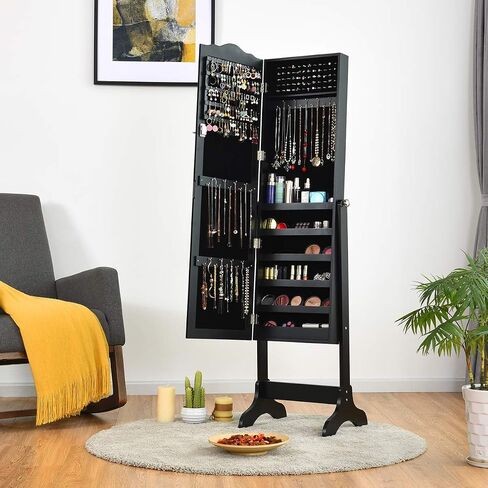 Giantex Jewelry Box Armoire مع المرآة ، خزانة مجوهرات دائمة ، 29 Holder Holder Hing Ring Makeup Makeup Organizer Gift for Girls Women Women Jewelry Scalets ، Black in Saudi Arabia