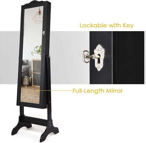 Giantex Jewelry Box Armoire مع المرآة ، خزانة مجوهرات دائمة ، 29 Holder Holder Hing Ring Makeup Makeup Organizer Gift for Girls Women Women Jewelry Scalets ، Black in Saudi Arabia