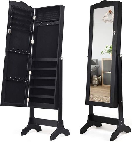 Giantex Jewelry Box Armoire مع المرآة ، خزانة مجوهرات دائمة ، 29 Holder Holder Hing Ring Makeup Makeup Organizer Gift for Girls Women Women Jewelry Scalets ، Black in Saudi Arabia