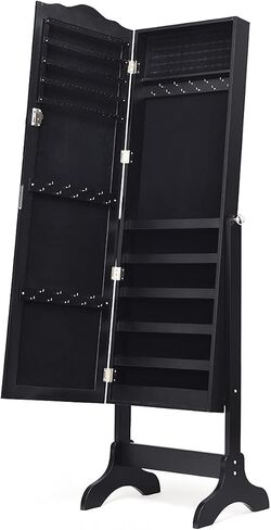 Giantex Jewelry Box Armoire مع المرآة ، خزانة مجوهرات دائمة ، 29 Holder Holder Hing Ring Makeup Makeup Organizer Gift for Girls Women Women Jewelry Scalets ، Black in Saudi Arabia