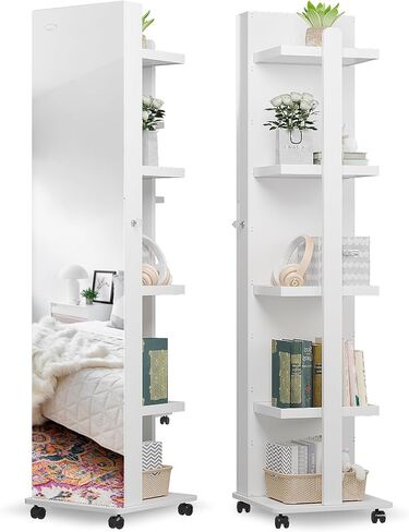 HNEBC 360 ° الدوار المجوهرات LED ARMOIRE ، مرآة الطول الكامل مع أرفف التخزين الخلفية لتخزين المجوهر in Kuwait
