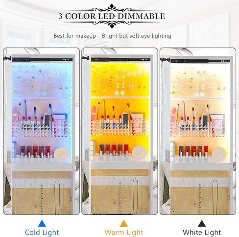 HNEBC 360 ° الدوار المجوهرات LED ARMOIRE ، مرآة الطول الكامل مع أرفف التخزين الخلفية لتخزين المجوهر in Kuwait