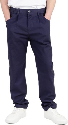 CAMLAKEE Boys' Pleated Dress Pants Kids Elastic Waist Twill Straight Leg School Uniform Pants in Kuwait