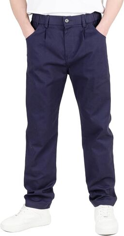 CAMLAKEE Boys' Pleated Dress Pants Kids Elastic Waist Twill Straight Leg School Uniform Pants in Kuwait