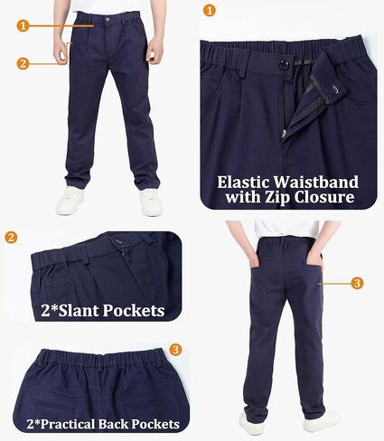 CAMLAKEE Boys' Pleated Dress Pants Kids Elastic Waist Twill Straight Leg School Uniform Pants in Kuwait
