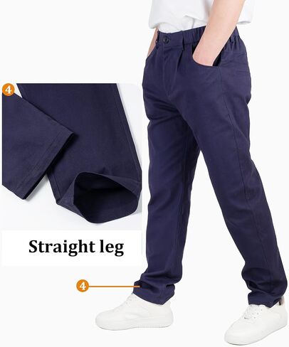 CAMLAKEE Boys' Pleated Dress Pants Kids Elastic Waist Twill Straight Leg School Uniform Pants in Kuwait