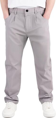CAMLAKEE Boys' Pleated Dress Pants Kids Elastic Waist Twill Straight Leg School Uniform Pants in Kuwait