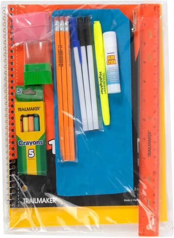 Trail Maker 24 Pack Bulk Clear Back Duty مع اللوازم المدرسية ، جيوب جانبية للأطفال ، الأولاد ، الفتيات ، المدرسة ، المعتمدة من الملعب (حزمة متعددة الألوان) in Saudi Arabia