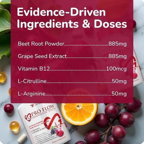 Pro Flow Circulation Support Supplement – 90 Beet Root Capsules with Grape Seed Extract, L-Arginine, Vitamins B12, beet root extract capsules, Blood Circulation Supplement - 90 Capsules in Saudi Arabia