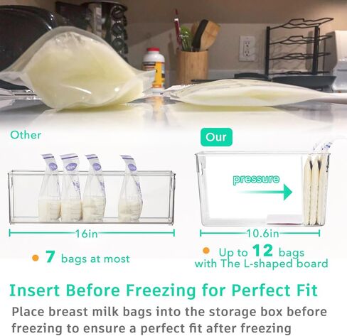 حاوية تخزين حليب الثدي مع فواصل على شكل حرف L لتسوية أكياس حليب الثدي الدائمة في الصناديق المنظمة لتوفير مساحة الثلاجة | 2 حاوية مع 4 ألواح فصل قابلة للإزالة - أخضر in Kuwait