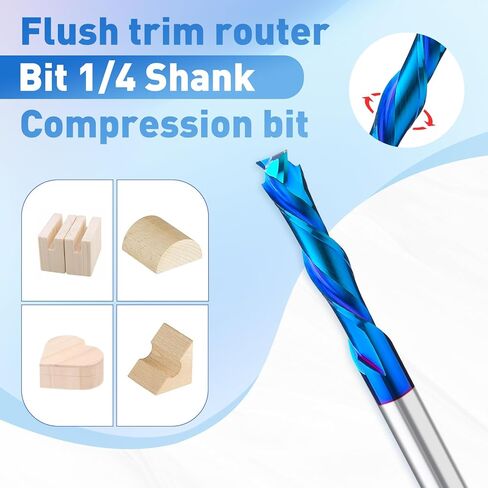 نقش الخشب باستخدام الحاسب الآلي نحت راوتر بت 1/4 عرقوب 15 درجة / 20 درجة / 30 درجة / 60 درجة / 90 درجة لقم نقش، 2 مزمار مستقيم CNC على شكل حرف V، أداة توجيه نقش مخروطية مطلية بالنانو الأزرق in Kuwait