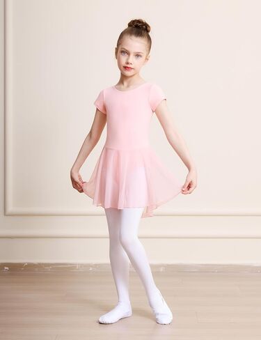 DIPUG Ballet Leotards for Girls with Skirt Toddler Dance Dress Leotard Outfit Short Sleeve Criss-Cross Back in Kuwait