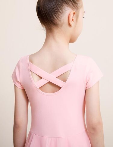 DIPUG Ballet Leotards for Girls with Skirt Toddler Dance Dress Leotard Outfit Short Sleeve Criss-Cross Back in Kuwait