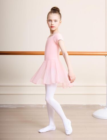 DIPUG Ballet Leotards for Girls with Skirt Toddler Dance Dress Leotard Outfit Short Sleeve Criss-Cross Back in Kuwait